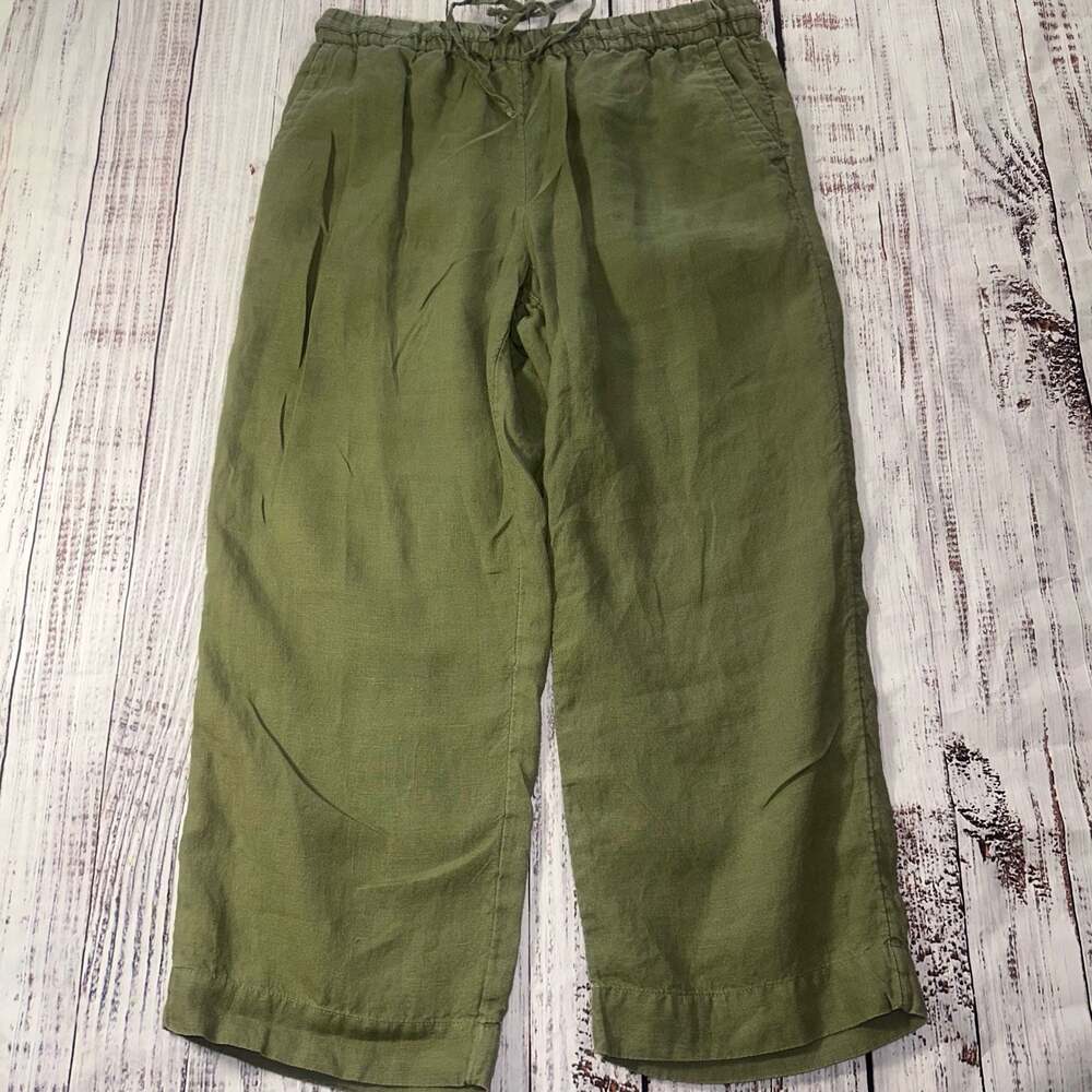 Charter Club Luxury Women's 100% Linen Olive Green Drawstring Casual Pants-S